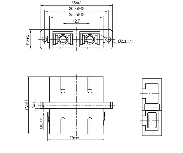 Single Mode SC APC Flangeless Fiber Optic Cable Adapter