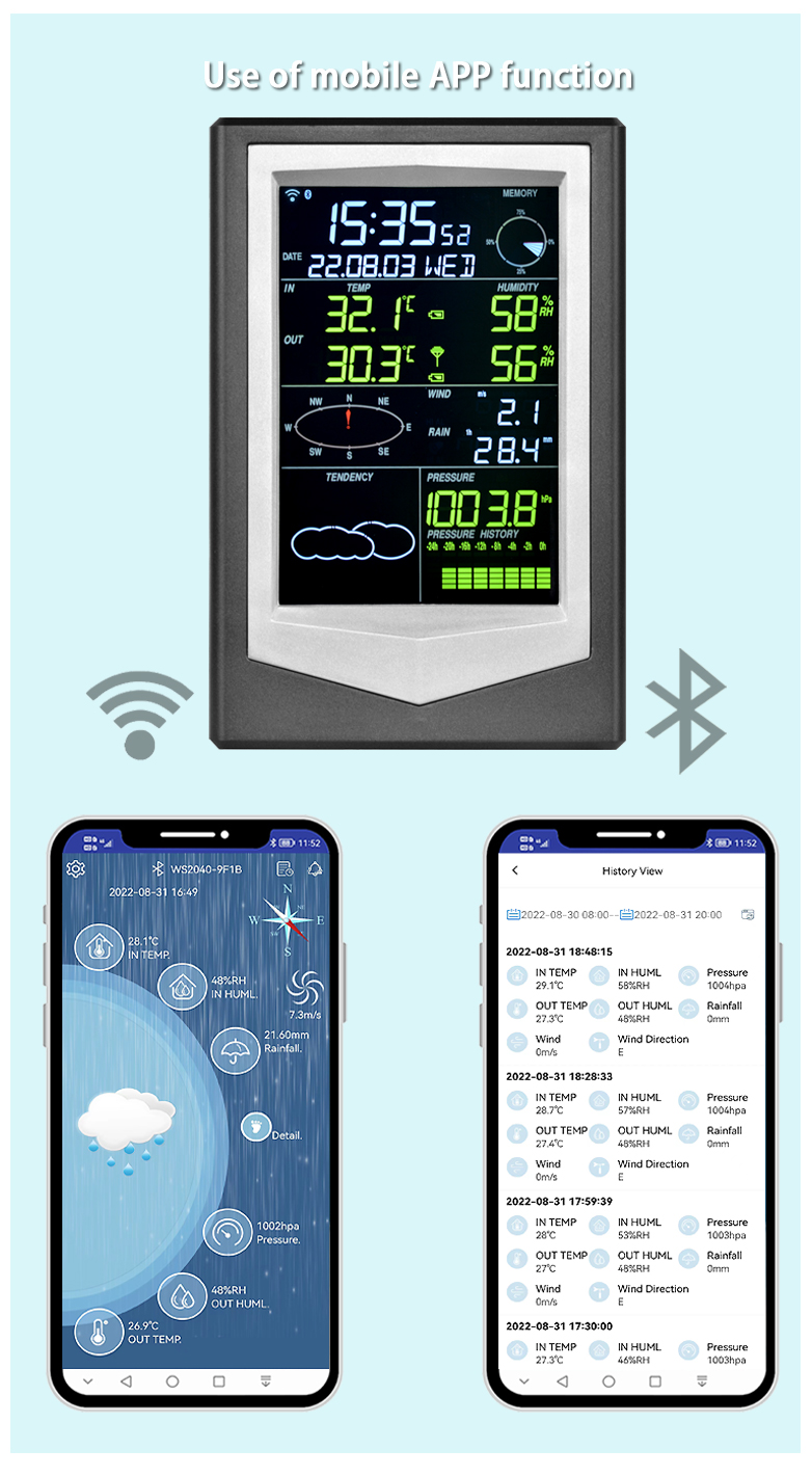 Digital Weather Station With Wireless Outdoor Sensor Black And Silver Wind Speed Range 0-50m/S