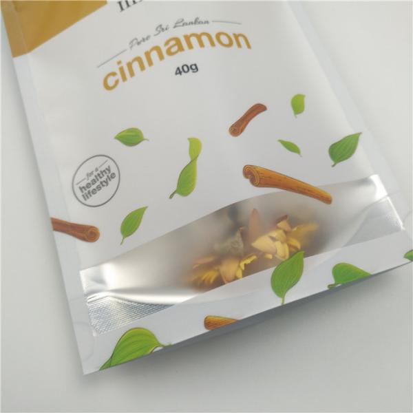 Quality 40g Cinnamon Stand Up k Food Packaging Bags Transparent Window PET/PE Material for sale