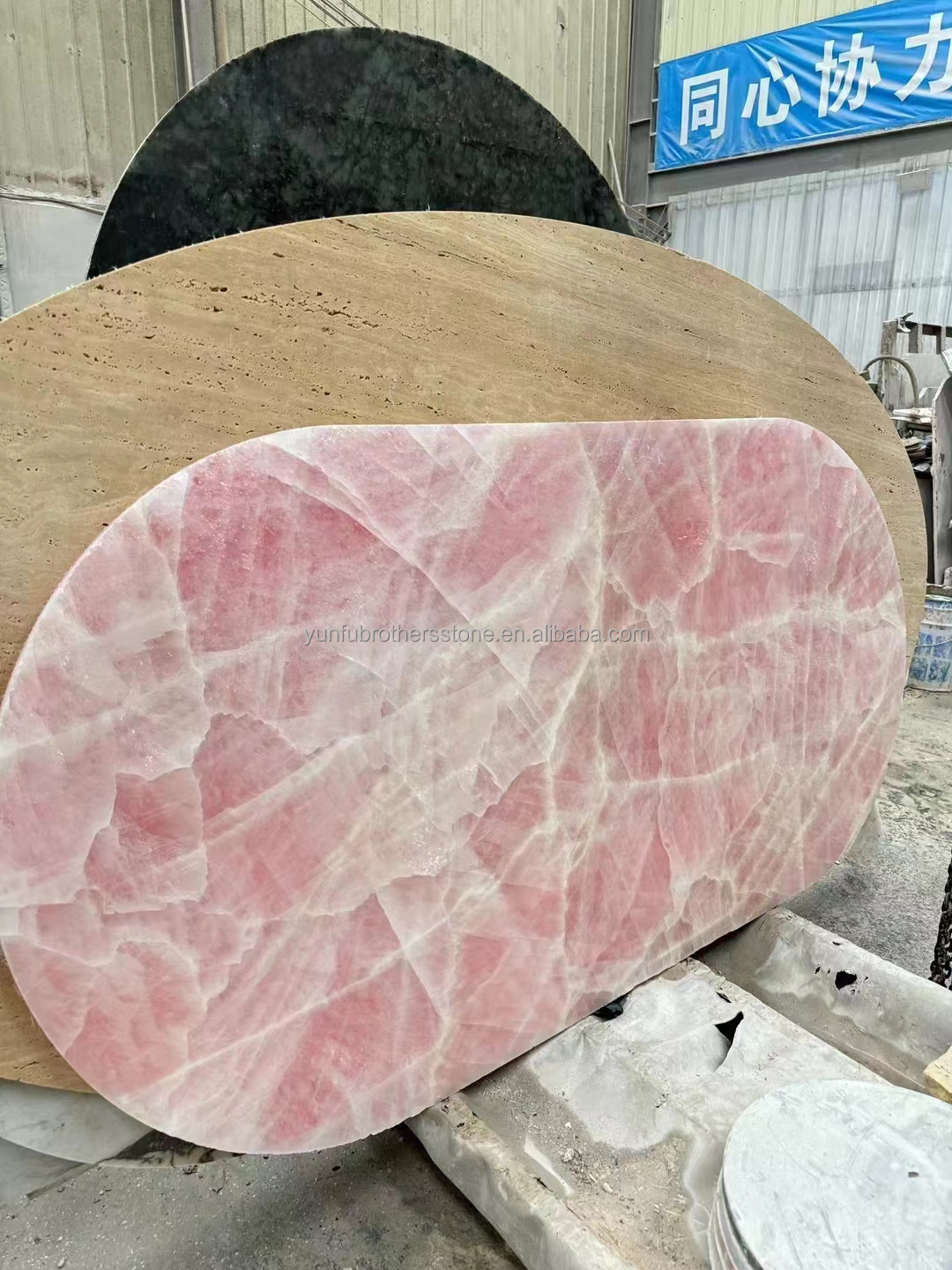 Modern Translucent Crystal Pink Onyx Slab Stone Lamps for Backlit Wall Background Panel