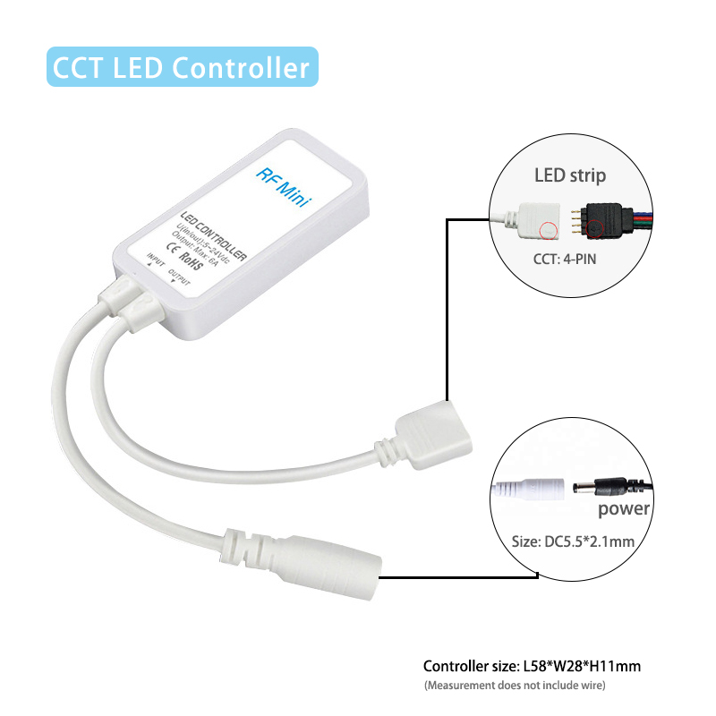 Mini RGB CCT LED Controller , RF Wireless Dimmer For 5050 Light Strip