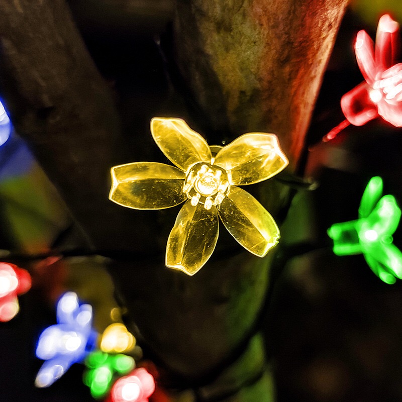 Flower String Lights for Bedroom Cherry Blossom String Lights 8 Modes 50 LED Solar Powered String Lights Fairy Hanging Decor