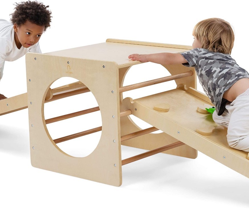 wooden Toddler Climbing Cube and Tunnel - Toddler Climbing Toys Indoor/Outdoor Playset