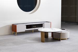 China White 85 Inch TV Stand Stone Top Two Doors Media Console wholesale
