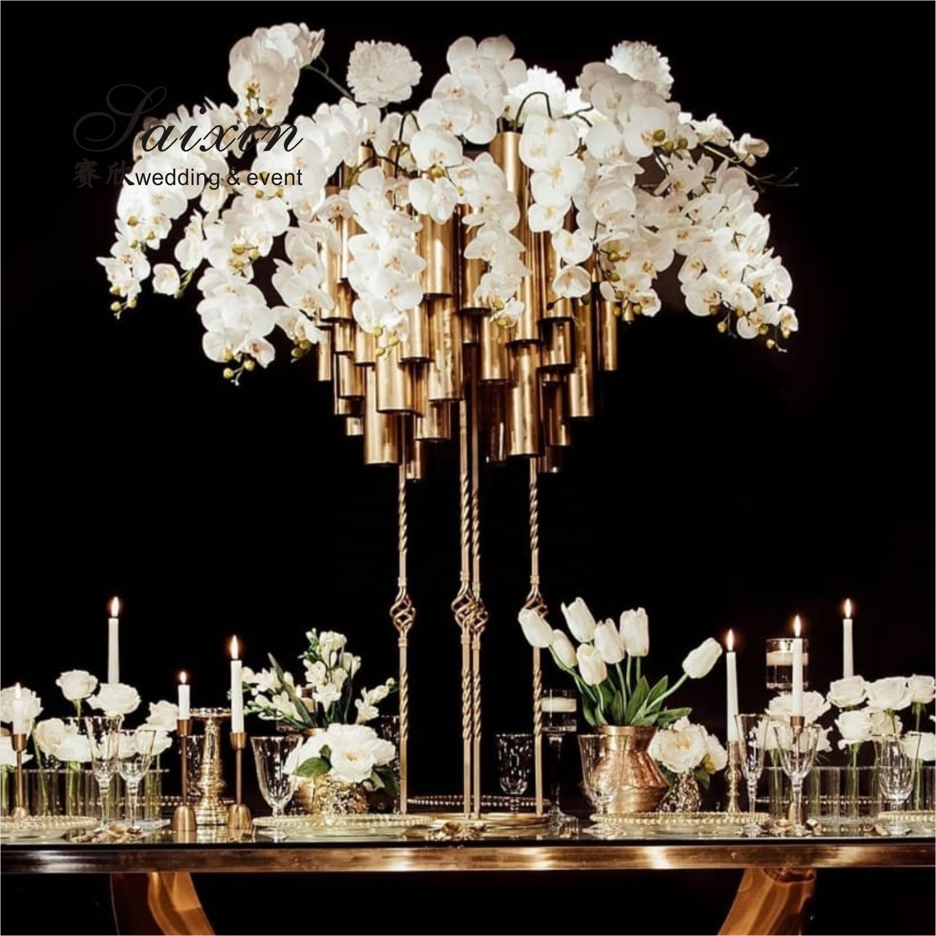 ZT-062 Chic 4 pcs different size white stem crystal pillar candle holder for decor wedding centerpieces