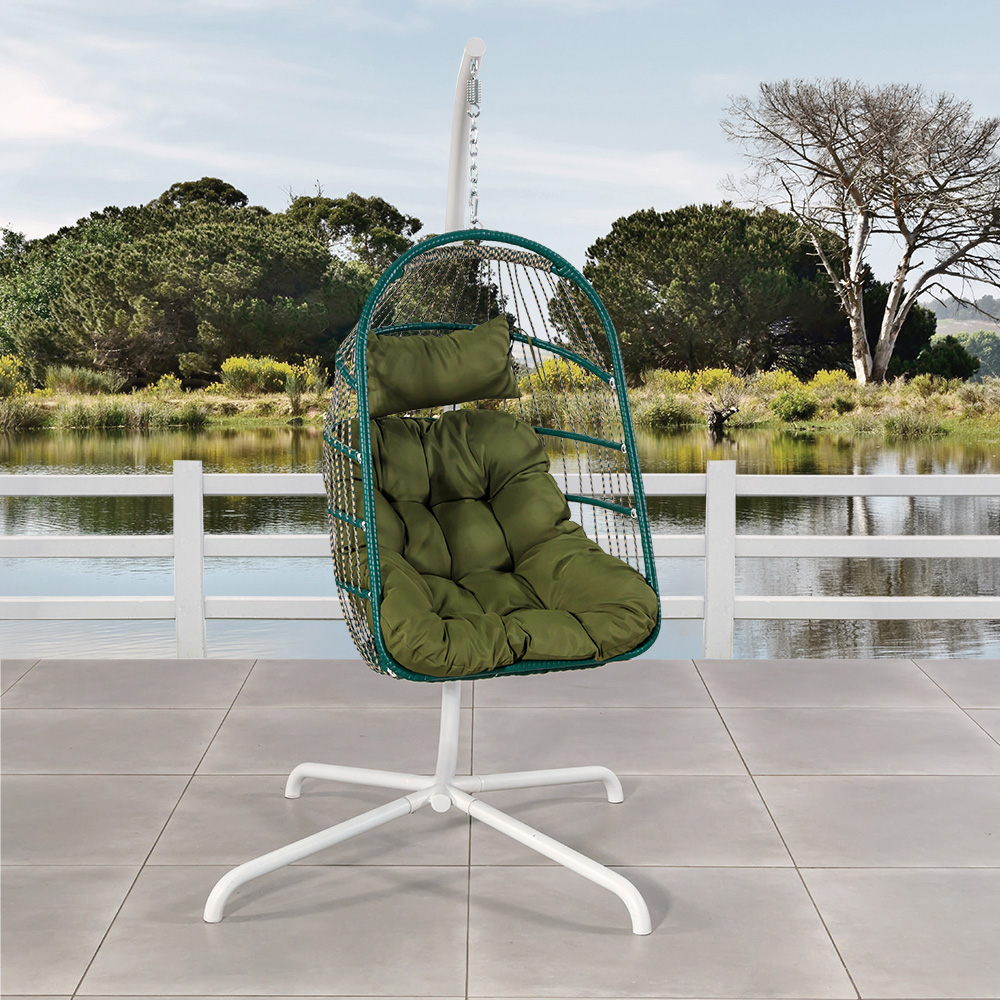 Outdoor Furniture Patio Swing Hanging Egg Chair with Steel Frame and Rope Weave Design