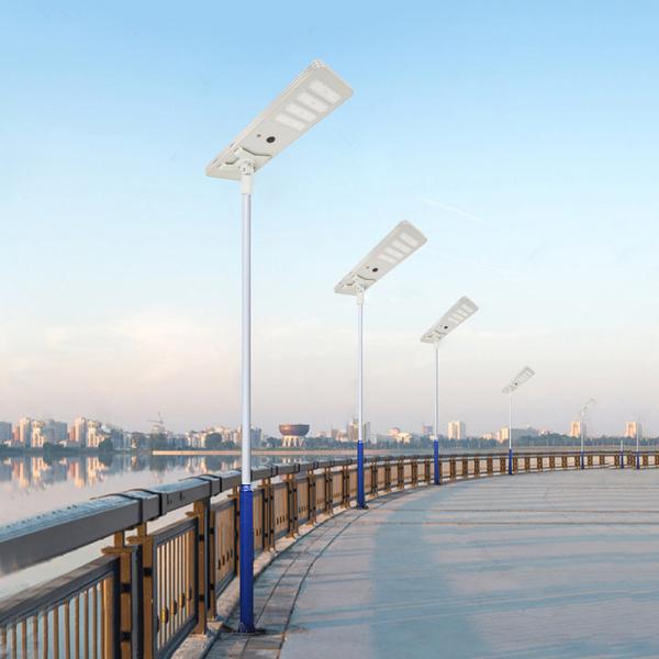 All In One Solar Street Courtyard Light Manufacturer Round Corner 3 Heads 150W