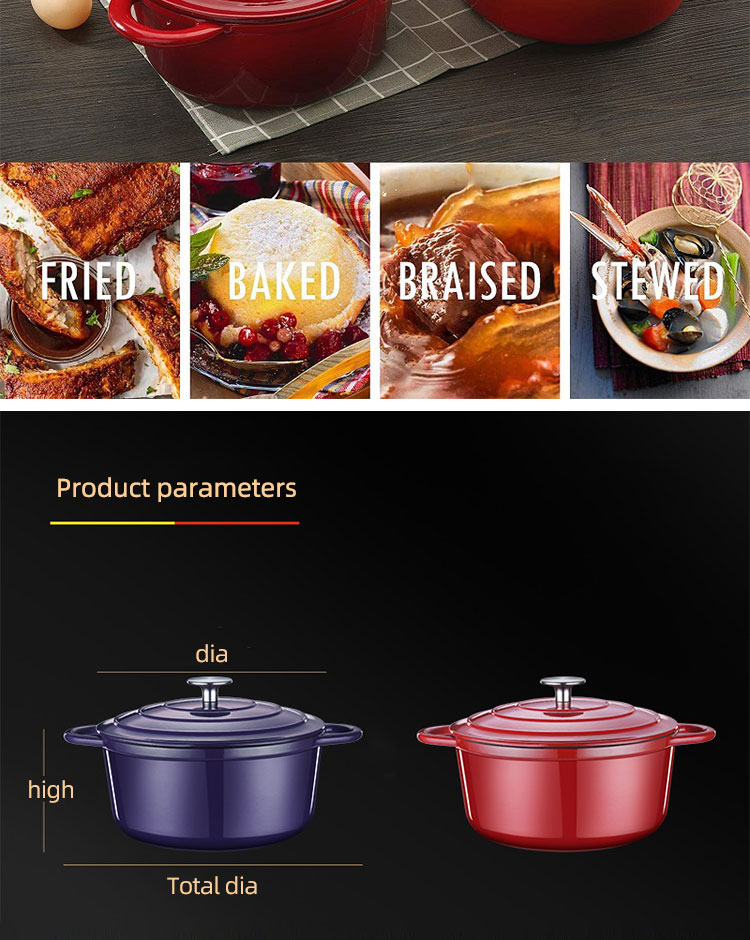 Multi Purpose Cookware Round Dutch Oven Enameled Cast Iron Soup Pot Non-stick Cooking Pot