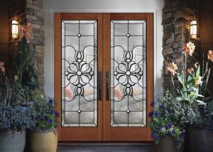 China Wood Frame Dedorative Glass Sliding Door , Black Patina Internal Glass Sliding Doors wholesale