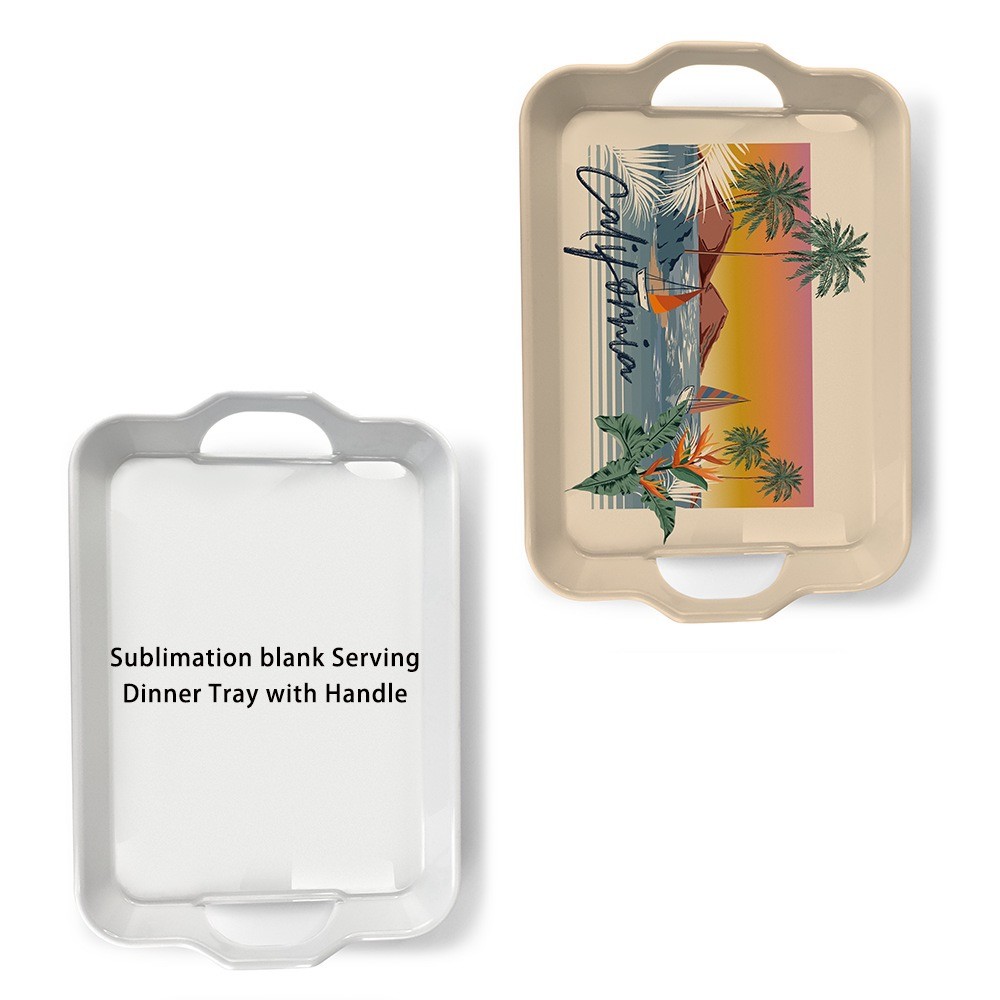 Customizable Printable White Plastic Blanks Desk Dinnerware Trays With Handles