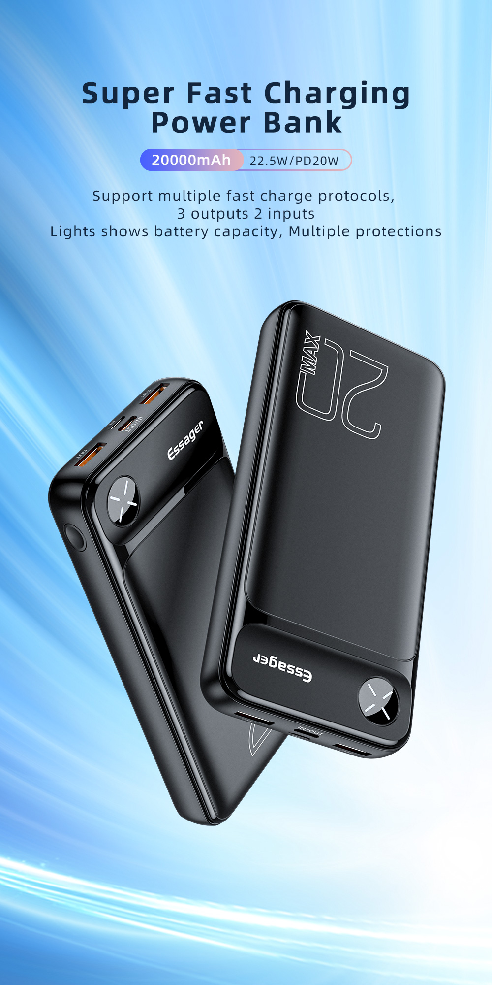 Quick Charge Mobile Power Bank Waterproof 20000mAh CE RoHS Certified