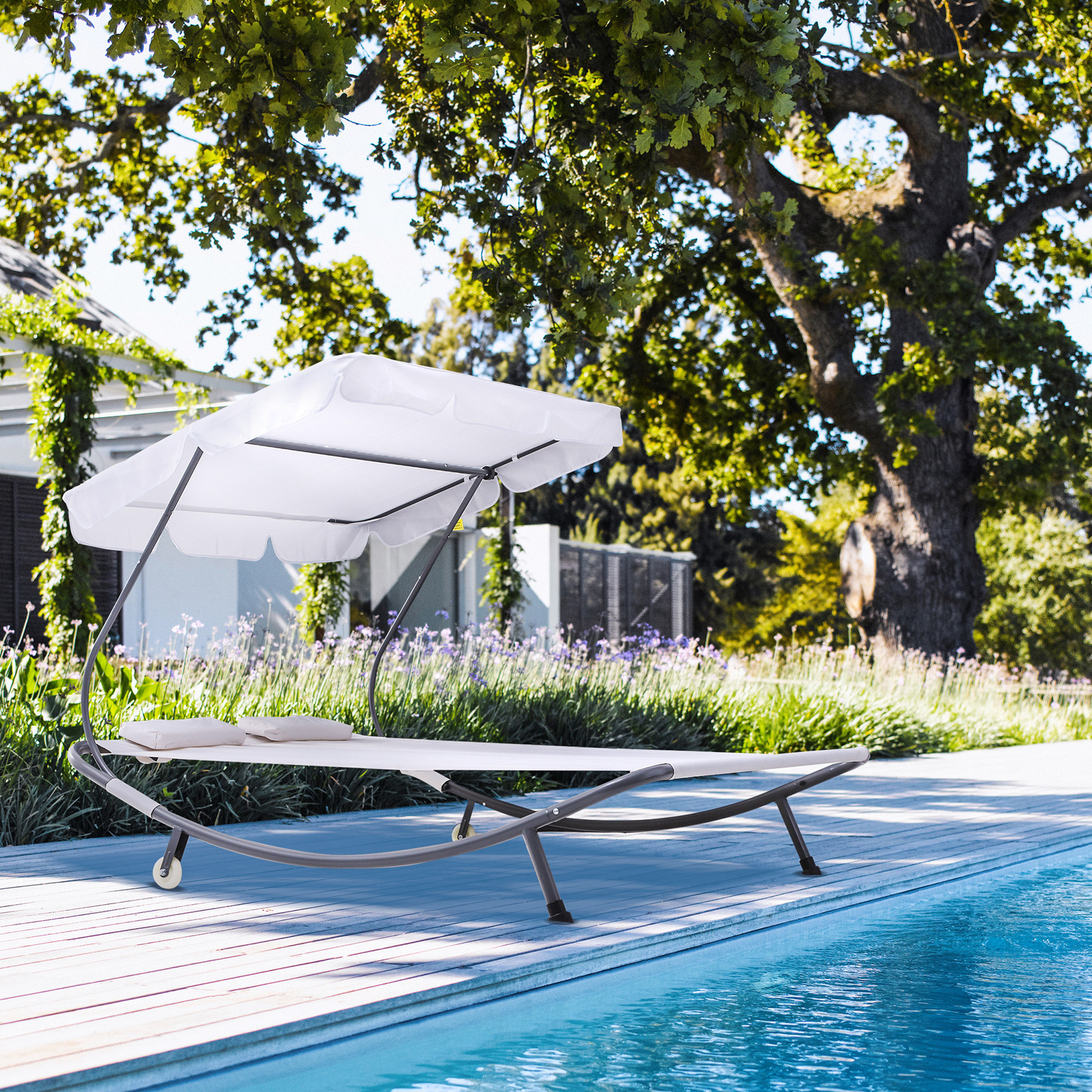 Adjustable Canopy Steel Frame Hammock for Outdoor Poolside Lounging and Relaxation