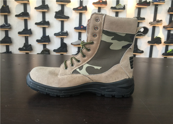 Suede Leather Work Boots / Mens Military Tactical Boots With Nylon Cloth