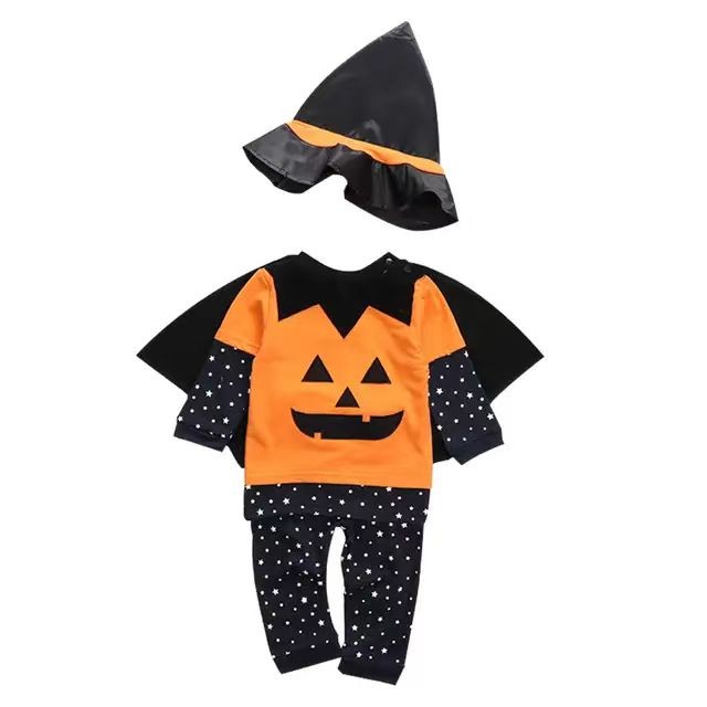 Kids Clothes Children Halloween Pumpkin Infant Bodysuit Jumpsuit Toddler Long Sleeve Pants Hat Cloak Set Baby Romper