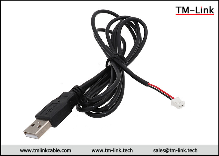 USB 2.0 Type-A male to Molex PH2.0 wafer 2 core 26AWG Black PVC jacket cable