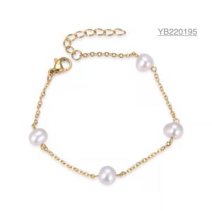 China 20cm 18k Gold Rhinestone Bracelet High Gloss White Pearl Bangles wholesale