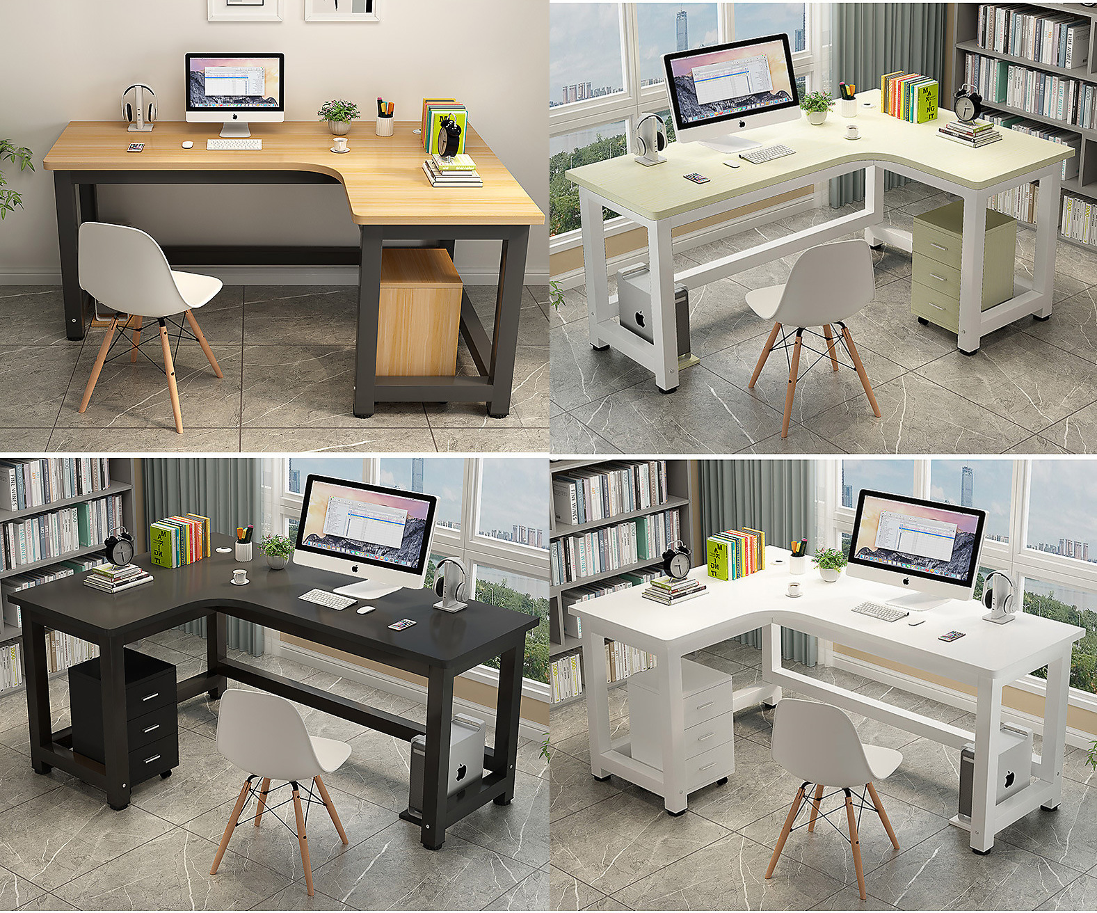 Wooden L Shape Office Workstation Desk With Lifting Function