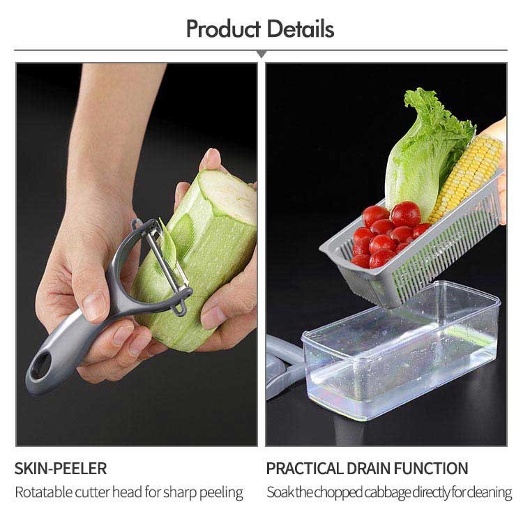 Mulitfunction 7 Shape Blades Green Vegetable Chopper With Container