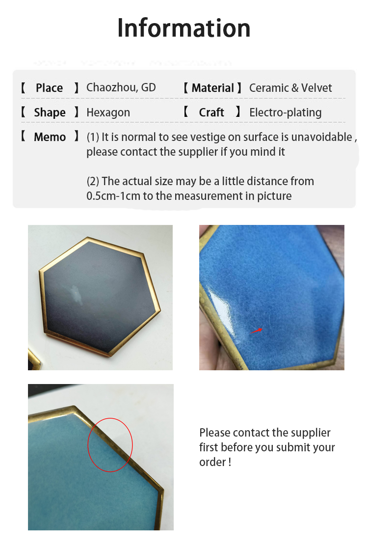 Luxury Custom Ceramic Coasters Hexagon Glass Wine Cup Pad Gold Rim Mat Waterproof Heat Insulated