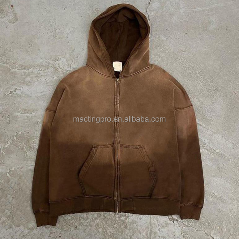 Stylish Men's Cotton Zipped Destroyed Sun Faded Hoodie and Sweatpants Set for Jogging