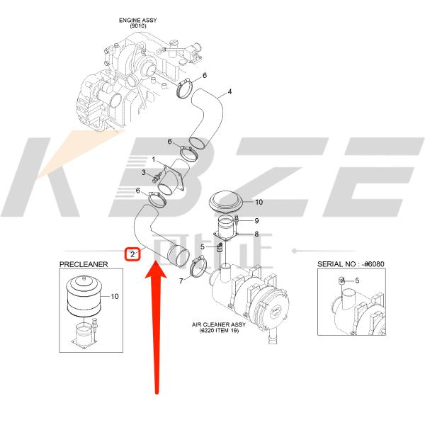KBZE R210-9 R220-9 AIR INTAKE HOSE 11Q6-26010 FOR HYUNDAI EXCAVATOR