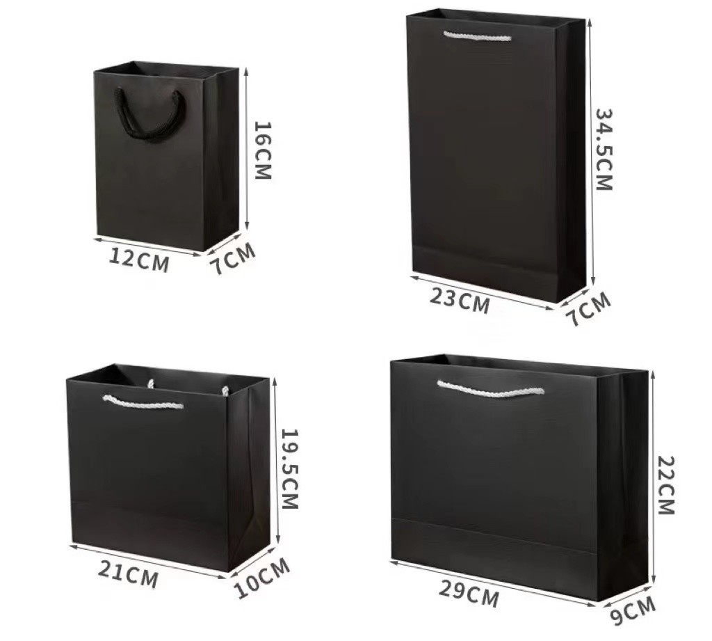 OEM Luxury Black Paper Jewelry Gift Bags 12x16x7cm To 29x22x9cm