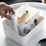 Fashionable Bamboo Cover Plastic Tissue Box With Lid Household Use