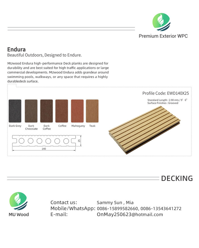 WPC Wood Plastic Composite Floor Deck Board 2900mm Length Customized