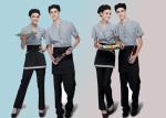 100% Cotton Trendy Restaurant Uniforms Lapel With Bow Tie For Restaurant Staff