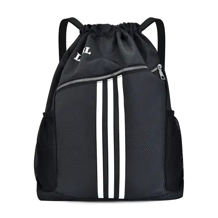 Custom 420D Large Strong Ripstop Waterproof Nylon 420D / 210D Polyester Black Drawstring Backpack