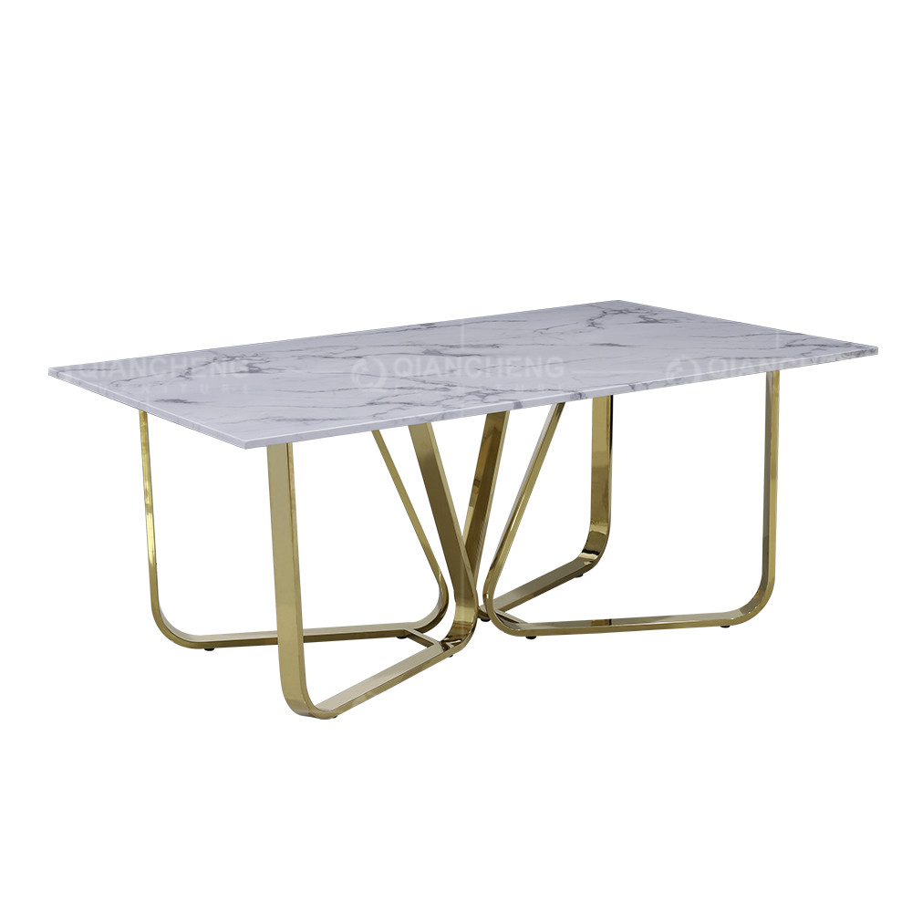 Rose Gold OEM Luxury Marble Dining Table 6 Seater Naturally hard wearing