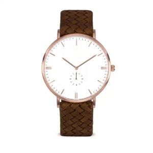 China Weaving leather strap miyota movt quartz mens watch rose gold wholesale
