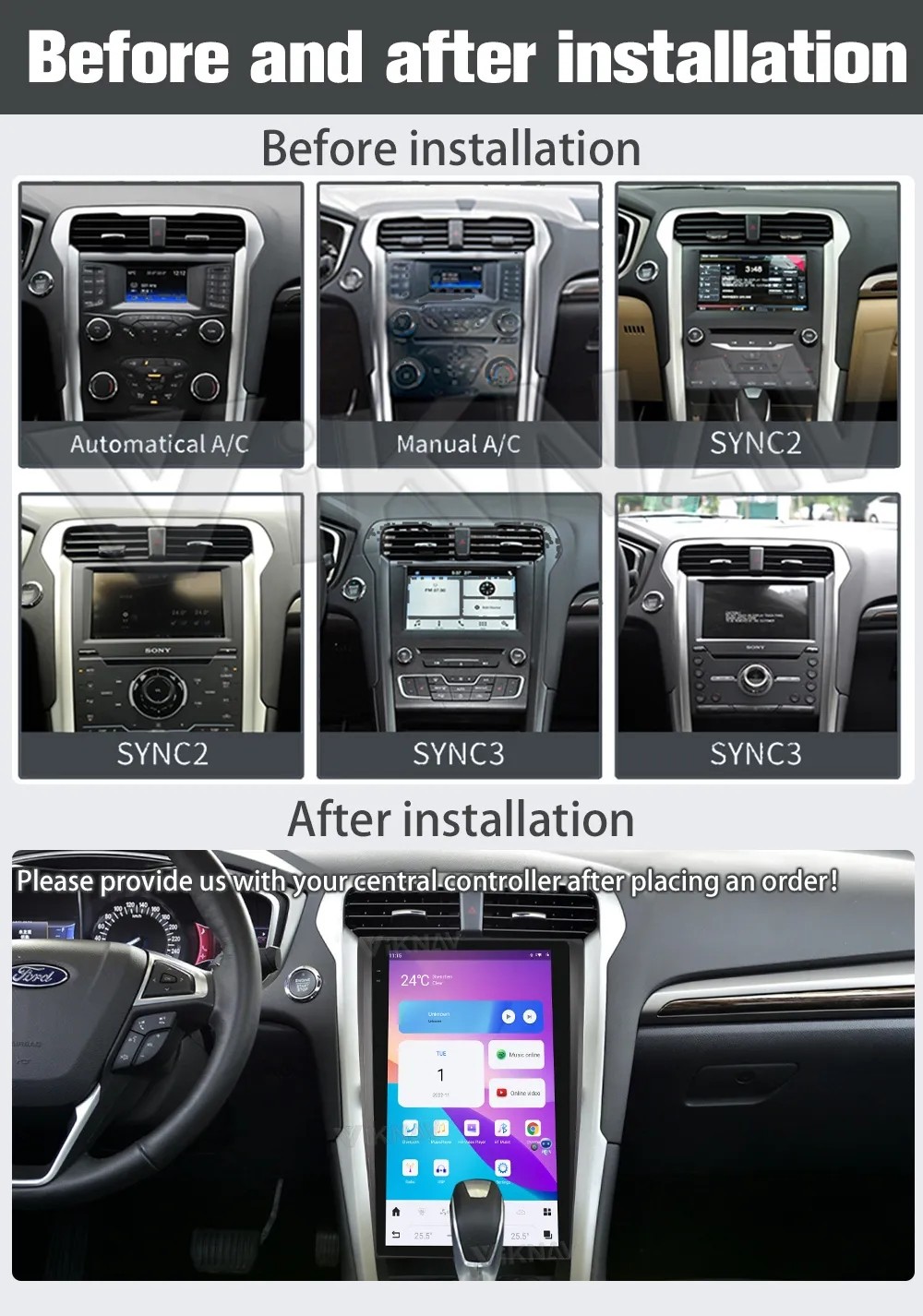 For 2013-2021 Ford Mondeo 13.6Inch Screen Car radio 128G Navigation GPS Multimedia Player Wireless Carplay 4G
