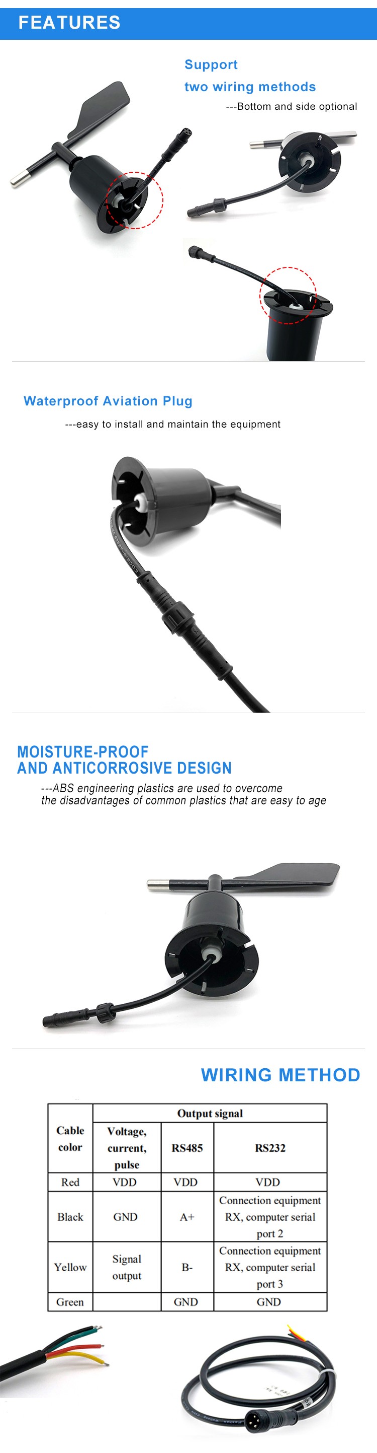 Measuring Wind Direction Sensor with 0°- 359° Range DC9-30V Working Voltage BGT Product
