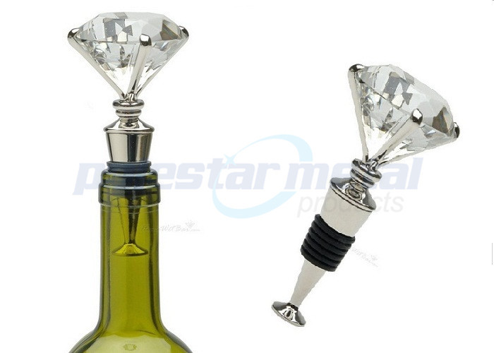 Custom Metal Hardware Pink Crystall Polished Chrome Zinc Alloy Decorative Wine Bottle Stoppers