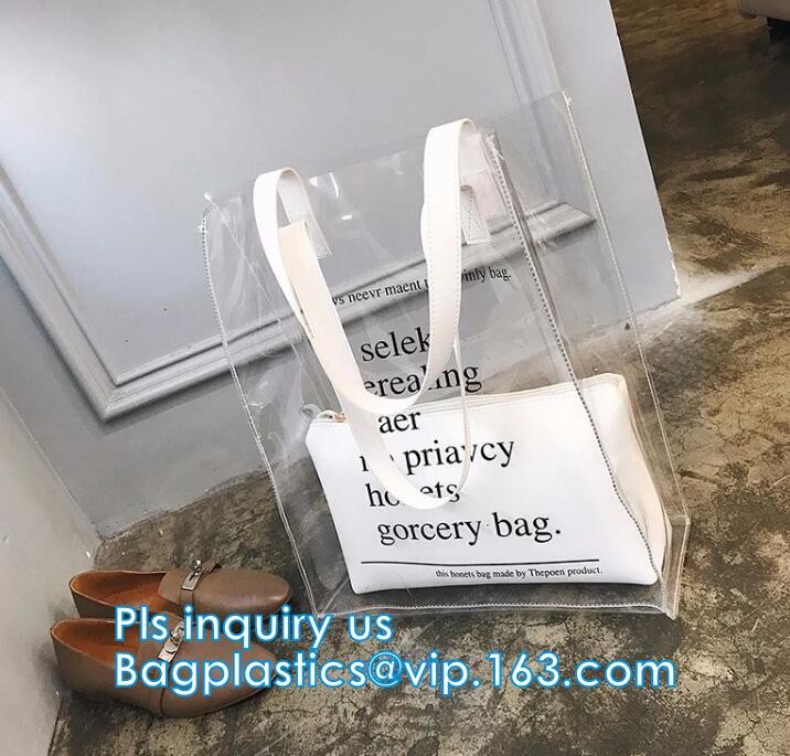 Reusable PVC Soft Loop Handle Bags, long handle clear pvc bedding yellow pvc blanket bag, transparent PVC handle plastic