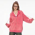 Vintage Acid Wash Cotton Oversized Zipper Hoodie Custom Sleeve Style for Women