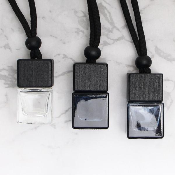 8ml Black Aroma Diffuser Bottle Diffuser Glass Hanging Perfume Bottle With Black Wood Lids