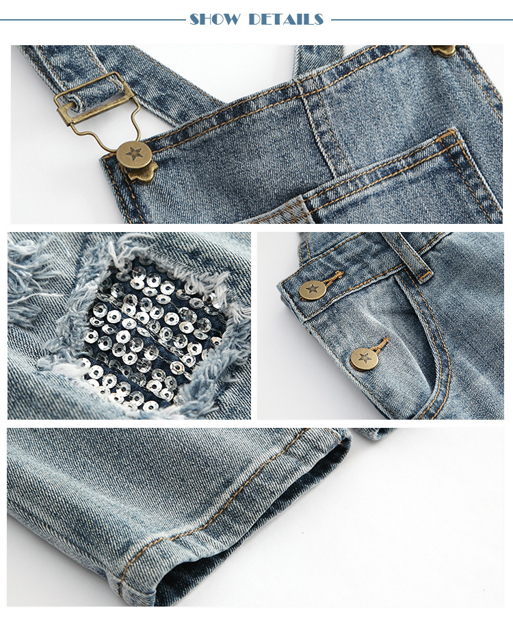 Custom Logo Teen Girls Denim Clothes Adjustable Strap Denim Fabric Overalls
