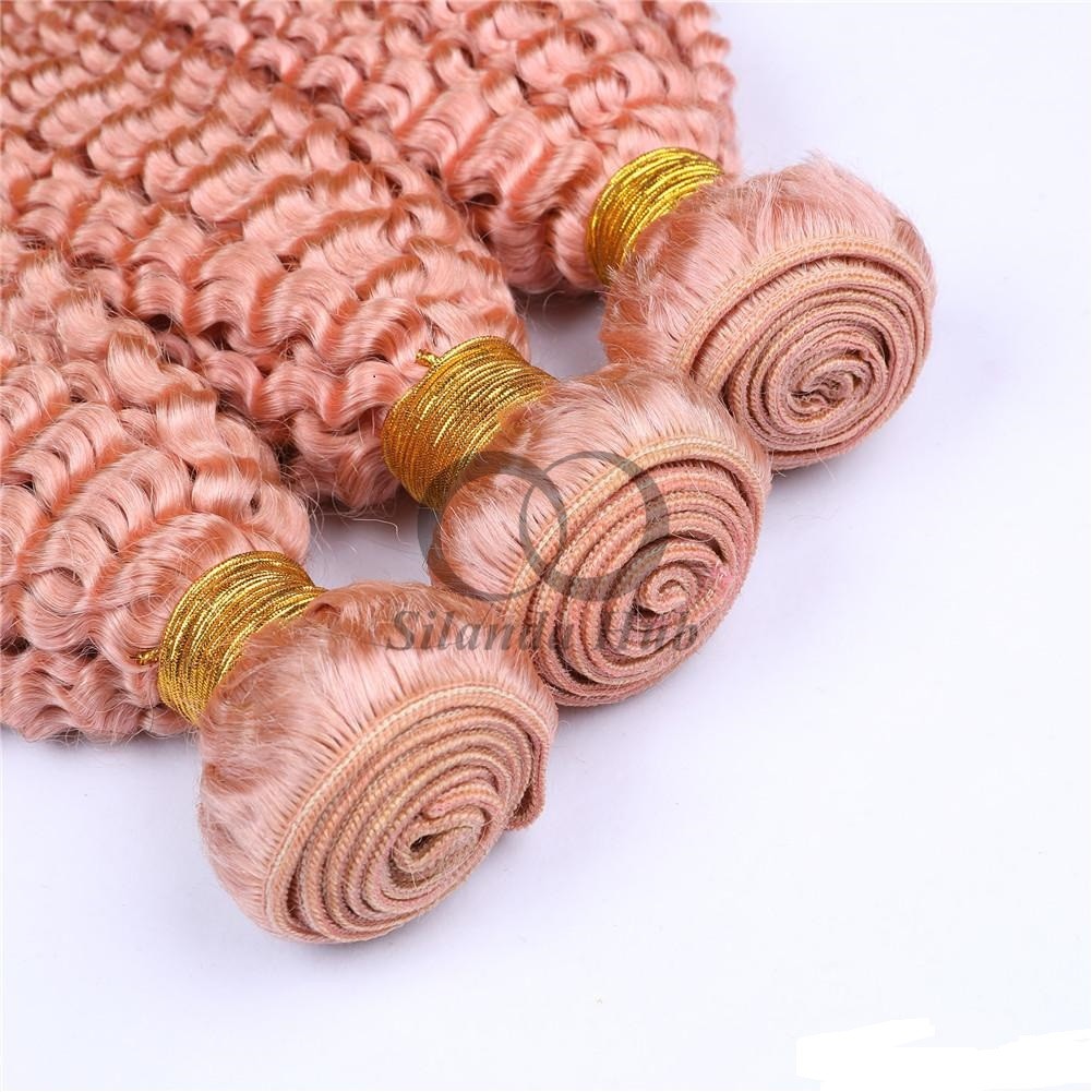 Pink Kinky Curly Remy Human Hair Bundles Sew In Weave Bundles Brazilian Bundle Deals