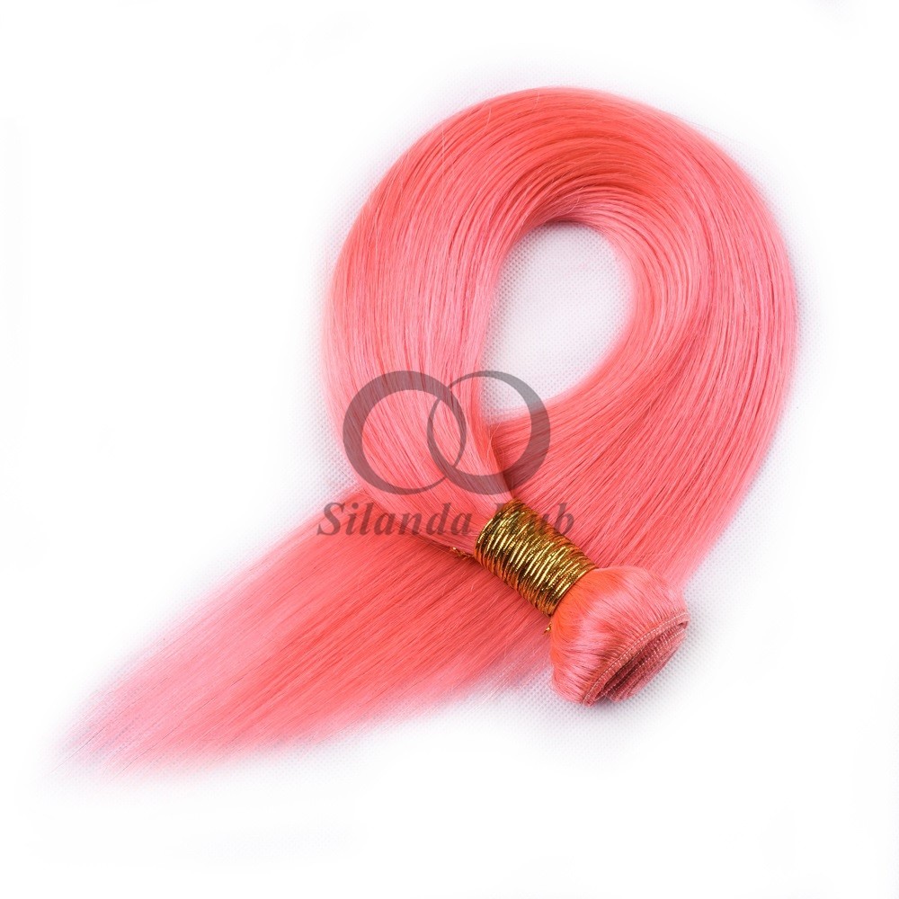 Pink Straight Remy Human Hair Bundles Sew In Weave Bundles Brazilian Bundle Deals