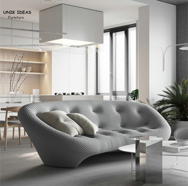 3 Seat Modern Living Room Sectional Sofa Set Moon Shape Fabric With Cuddler