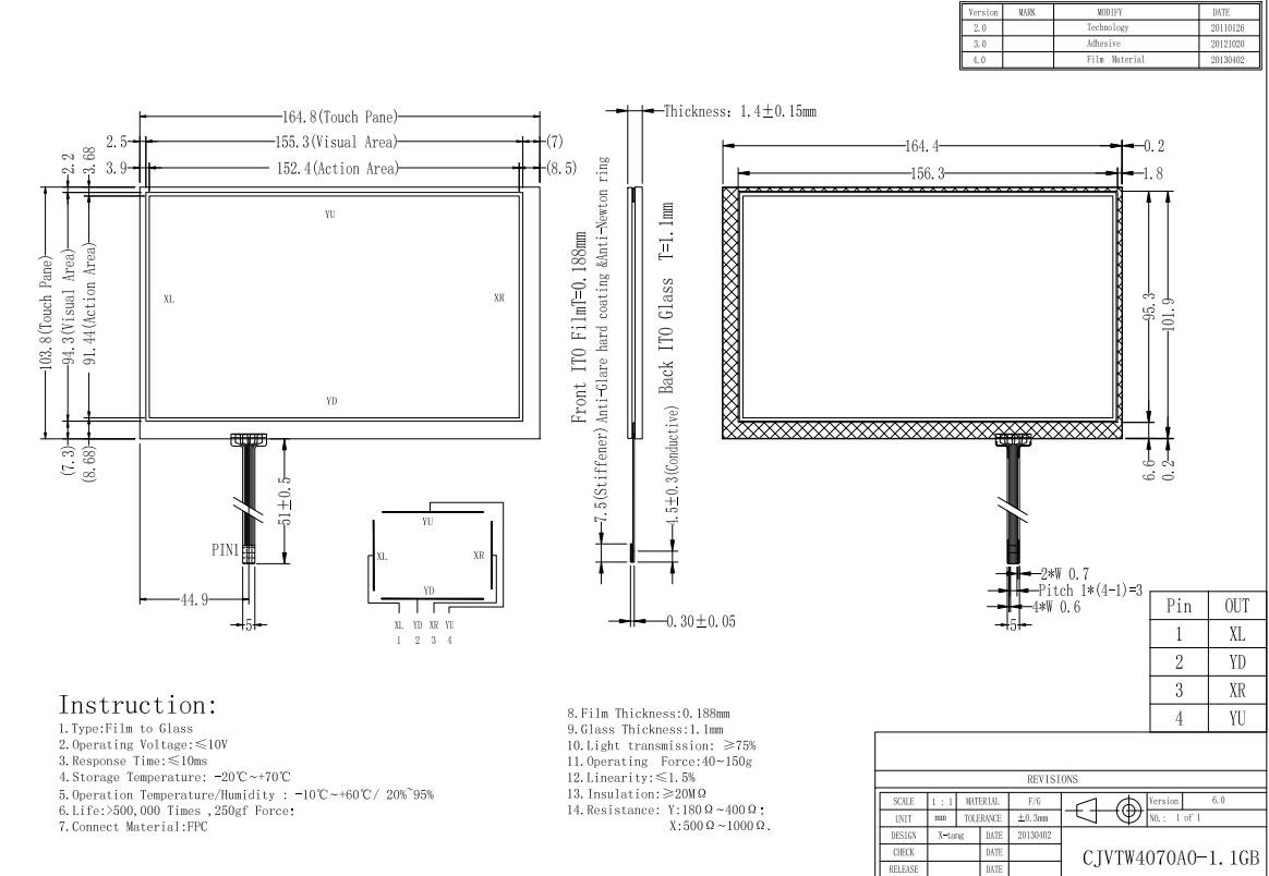 7inch 4 Wire Resistive Touch Screen Panel For Industrial Display