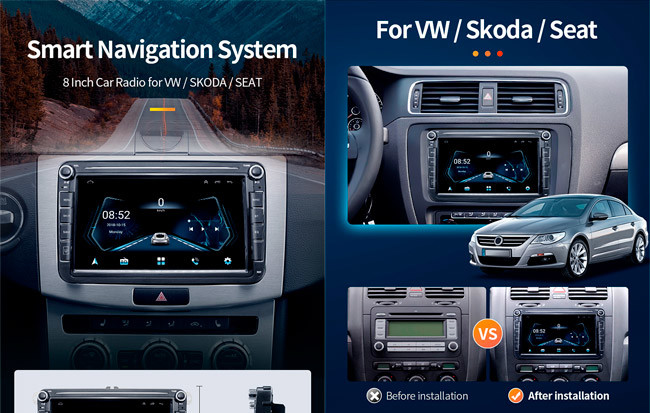 8" Double Din Car Stereo Touch Screen Volkswagen Jetta Radio WIFI SWC 1G 16G