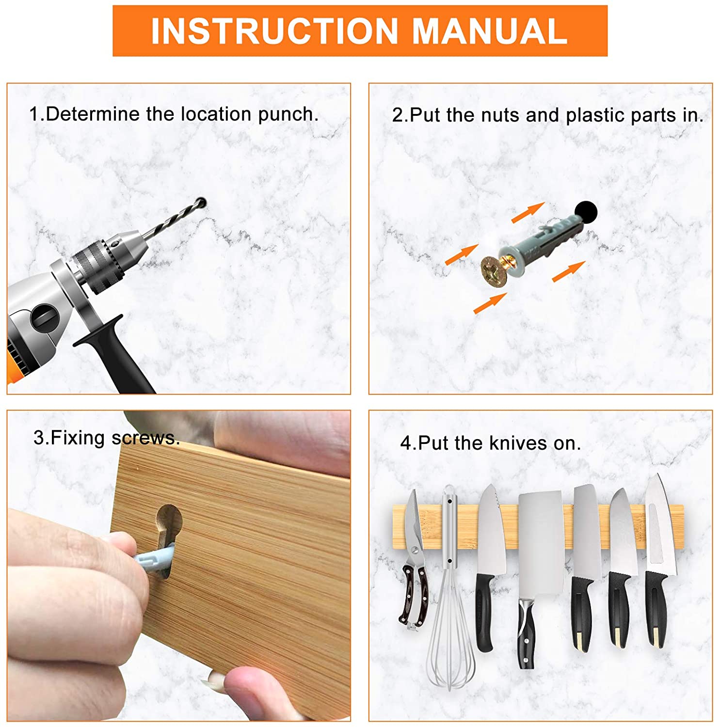 Oak Wood Magnetic Knife Holder Wall Mount Space-Saving Kitchen Accessory 680-995g