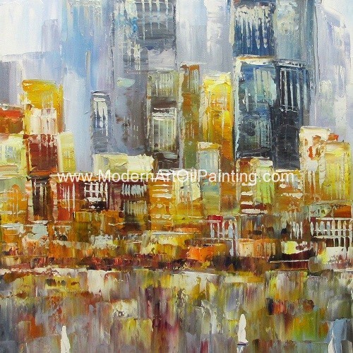 Custom Acrylic Cityscape Oil Painting Thick Texture For Children Room Decoration