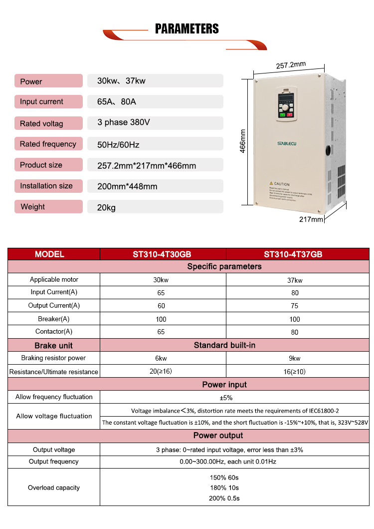 37KW Three Phase AC Drive Inverter 60HZ To 50HZ For Water Pump Irrigation