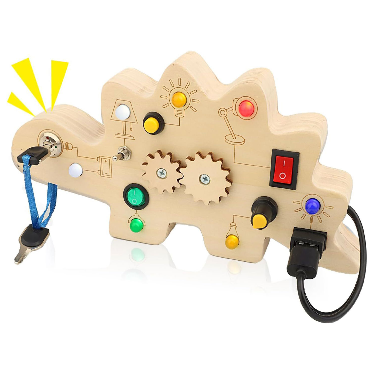 Wooden Button Switch LED Light Busy Board Sensory Activity Toy for Other Educational Toys
