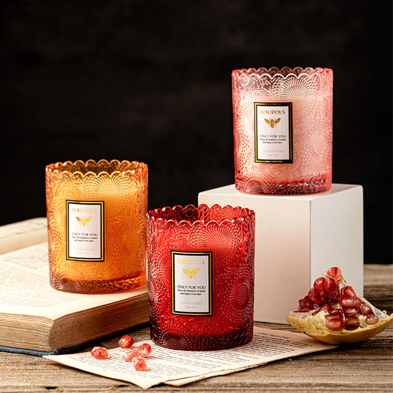 Custom Carved Transparent Frosted Glass Candle Cup Handmade