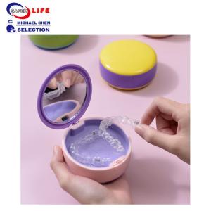 China Cute Daily Pill Dispenser Box For Elderly Plastic Dental Box False Teeth Box Mirror Silicone 9CM wholesale